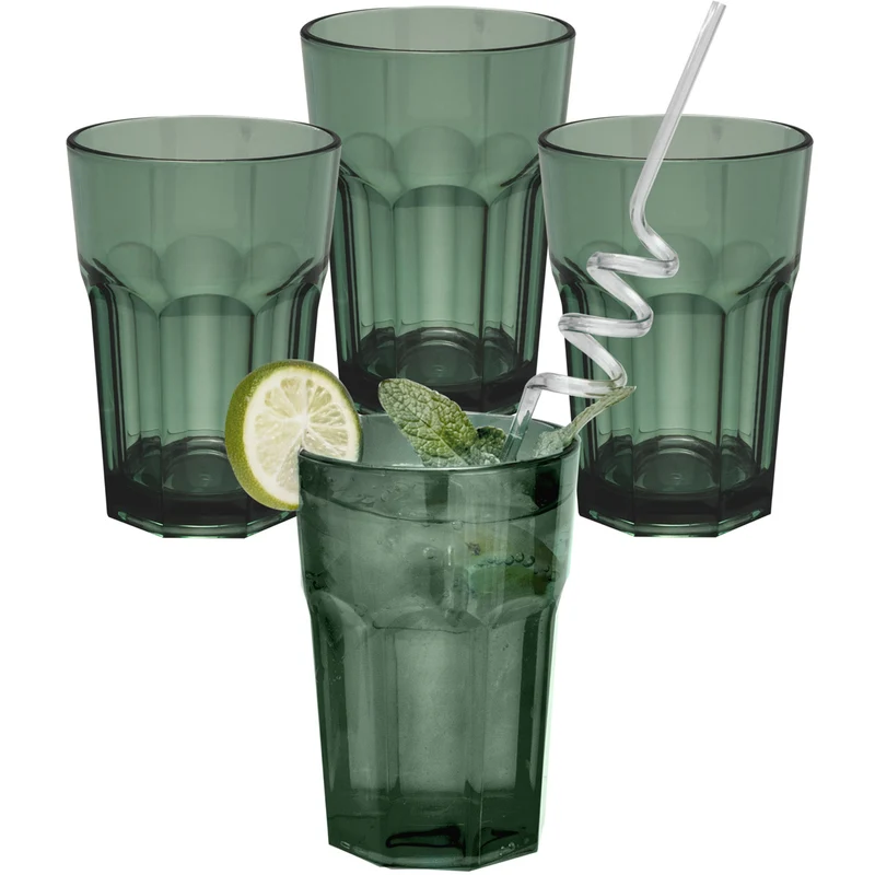 4x Campingglas aus Acryl 400ml - Trinkglas Acrylglas Wasserglas Kunststoff Camping Garten Echtglasoptik Picknick Becher Kinder Senioren Longdrink Coktail