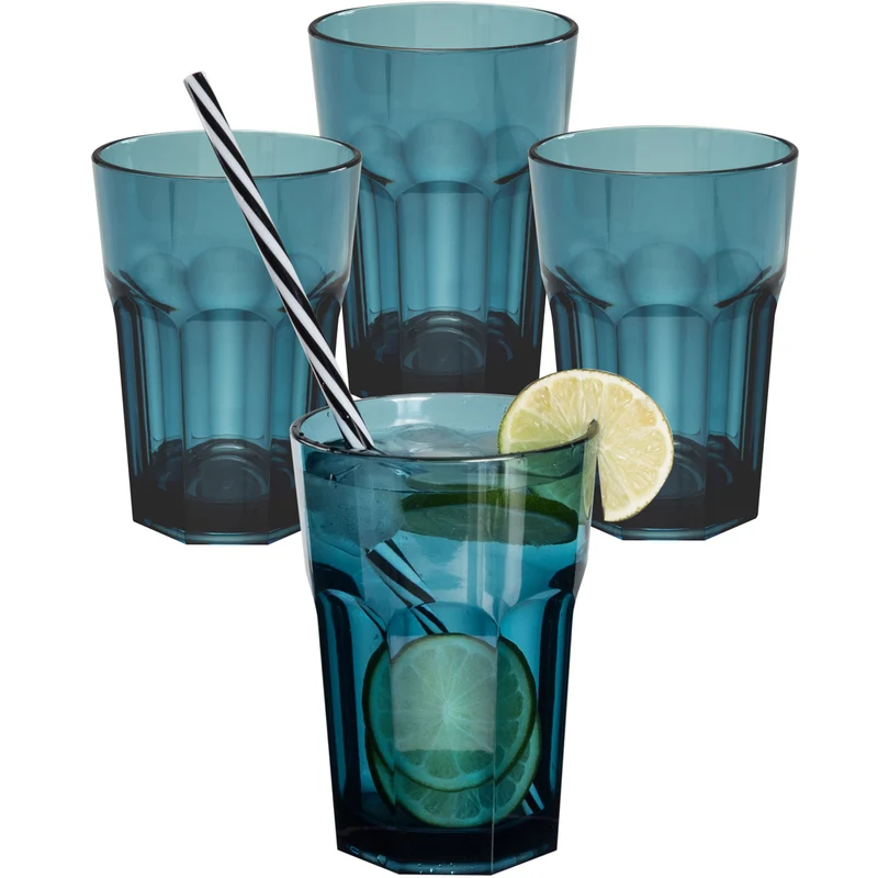 4x Campingglas aus Acryl 400ml - Trinkglas Acrylglas Wasserglas Kunststoff Camping Garten Echtglasoptik Picknick Becher Kinder Senioren Longdrink Coktail