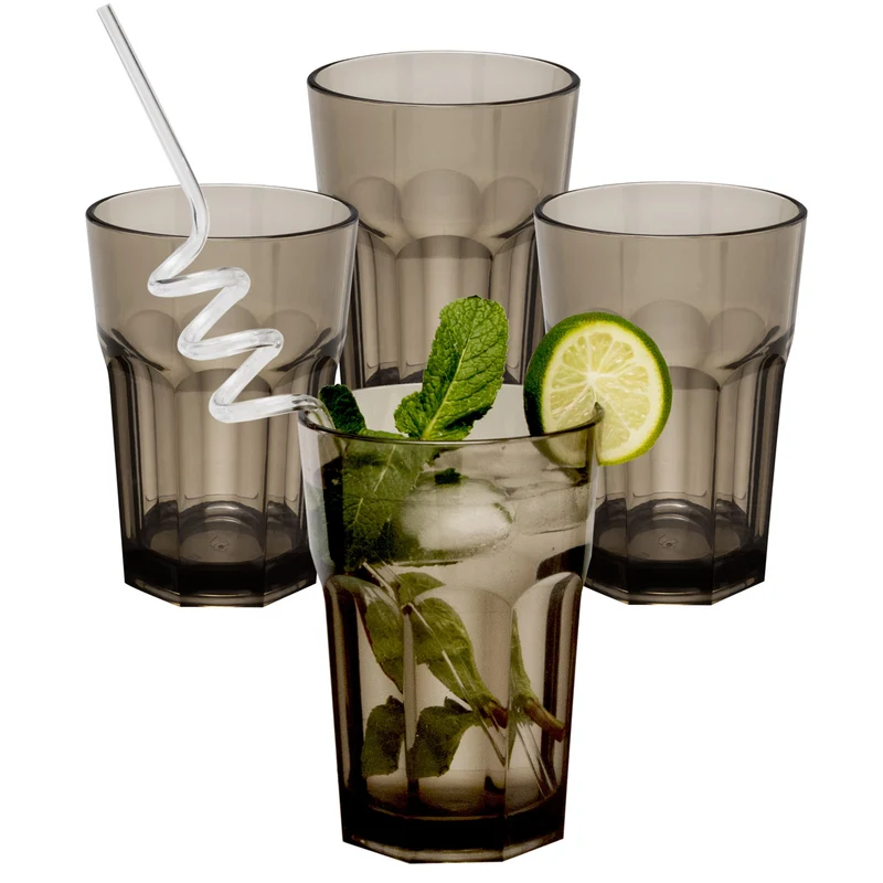 4x Campingglas aus Acryl 400ml - Trinkglas Acrylglas Wasserglas Kunststoff Camping Garten Echtglasoptik Picknick Becher Kinder Senioren Longdrink Coktail