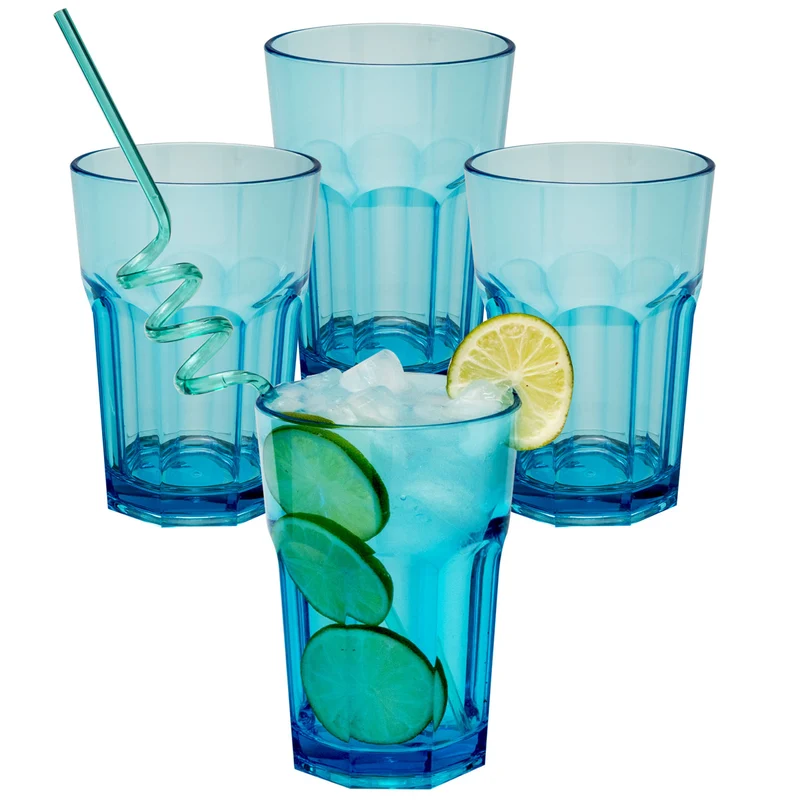 4x Campingglas aus Acryl 400ml - Trinkglas Acrylglas Wasserglas Kunststoff Camping Garten Echtglasoptik Picknick Becher Kinder Senioren Longdrink Coktail