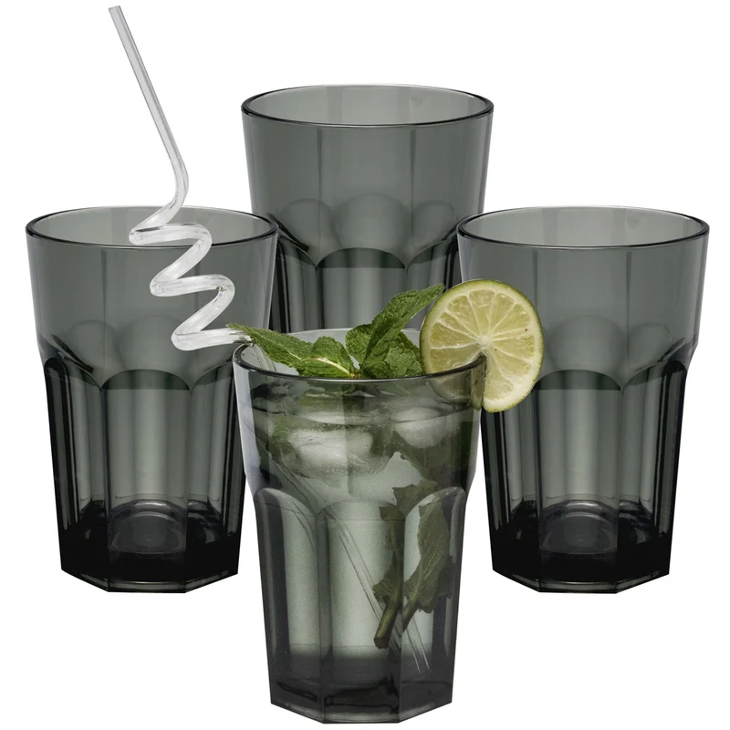 4x Campingglas aus Acryl 400ml - Trinkglas Acrylglas Wasserglas Kunststoff Camping Garten Echtglasoptik Picknick Becher Kinder Senioren Longdrink Coktail