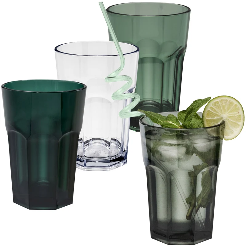 4x Campingglas aus Acryl 400ml - Trinkglas Acrylglas Wasserglas Kunststoff Camping Garten Echtglasoptik Picknick Becher Kinder Senioren Longdrink Coktail