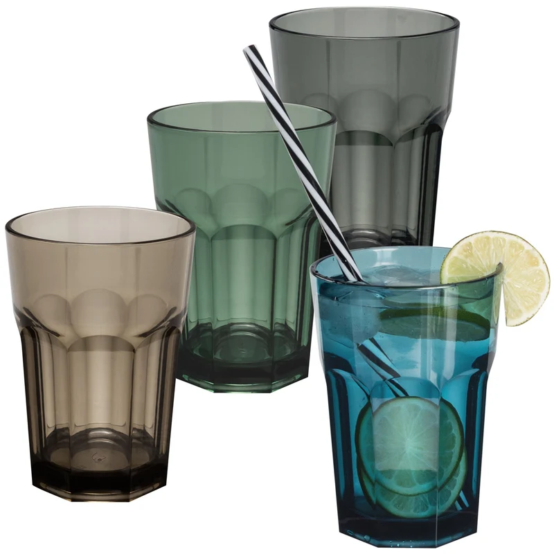4x Campingglas aus Acryl 400ml - Trinkglas Acrylglas Wasserglas Kunststoff Camping Garten Echtglasoptik Picknick Becher Kinder Senioren Longdrink Coktail