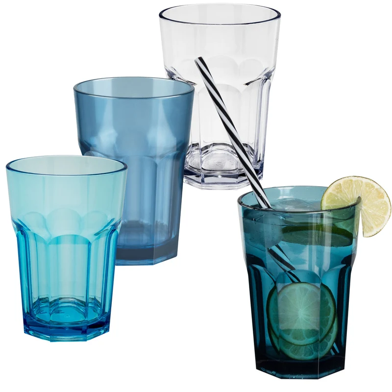 4x Campingglas aus Acryl 400ml - Trinkglas Acrylglas Wasserglas Kunststoff Camping Garten Echtglasoptik Picknick Becher Kinder Senioren Longdrink Coktail