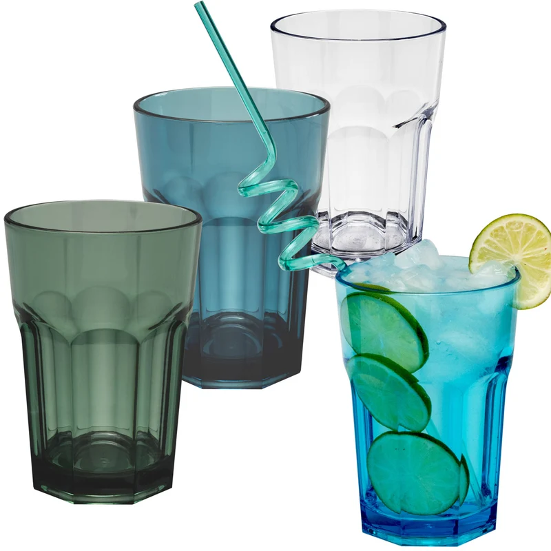 4x Campingglas aus Acryl 400ml - Trinkglas Acrylglas Wasserglas Kunststoff Camping Garten Echtglasoptik Picknick Becher Kinder Senioren Longdrink Coktail