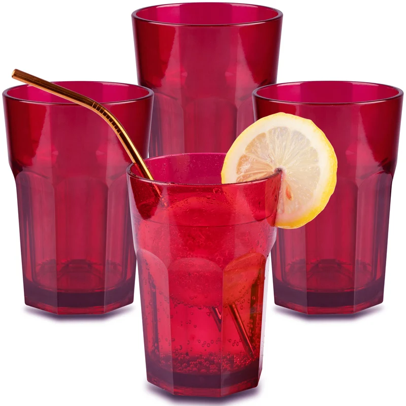 4x Campingglas aus Acryl 400ml - Trinkglas Acrylglas Wasserglas Kunststoff Camping Garten Echtglasoptik Picknick Becher Kinder Senioren Longdrink Coktail