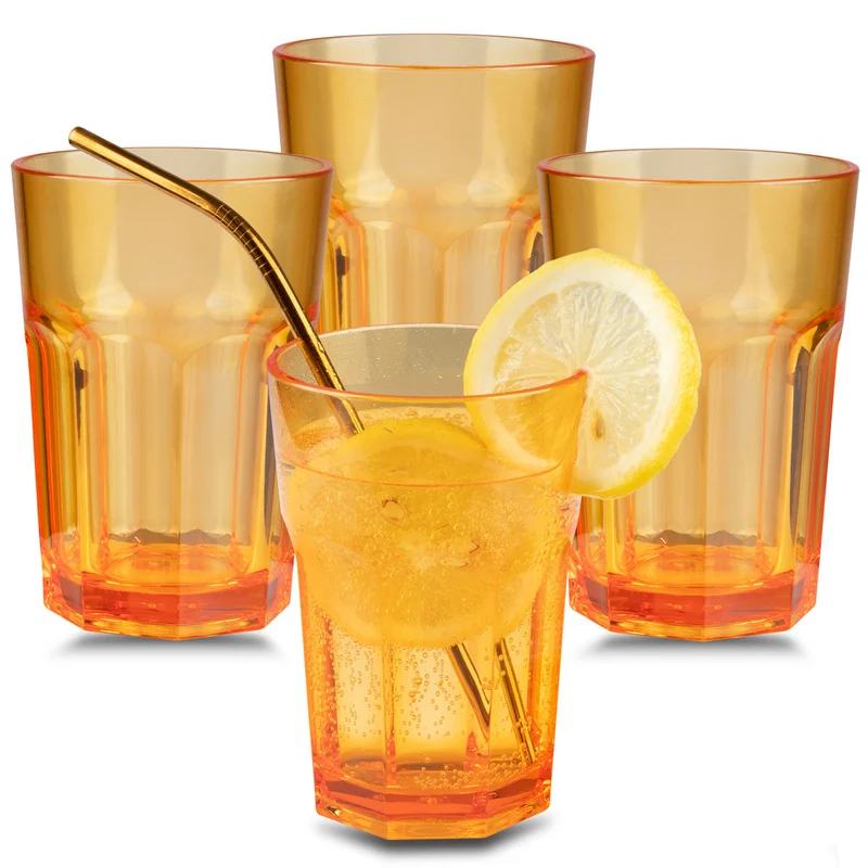 4x Campingglas aus Acryl 400ml - Trinkglas Acrylglas Wasserglas Kunststoff Camping Garten Echtglasoptik Picknick Becher Kinder Senioren Longdrink Coktail