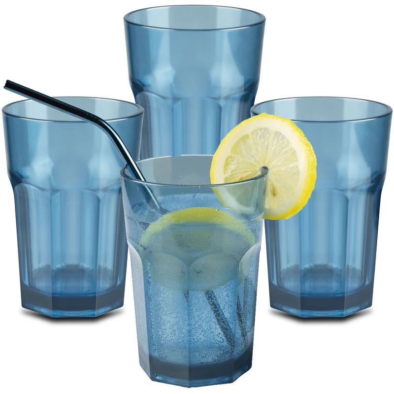 4x Campingglas aus Acryl 400ml - Trinkglas Acrylglas Wasserglas Kunststoff Camping Garten Echtglasoptik Picknick Becher Kinder Senioren Longdrink Coktail