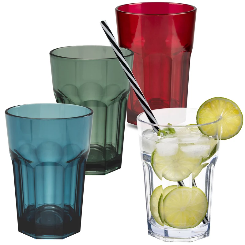 4x Campingglas aus Acryl 400ml - Trinkglas Acrylglas Wasserglas Kunststoff Camping Garten Echtglasoptik Picknick Becher Kinder Senioren Longdrink Coktail