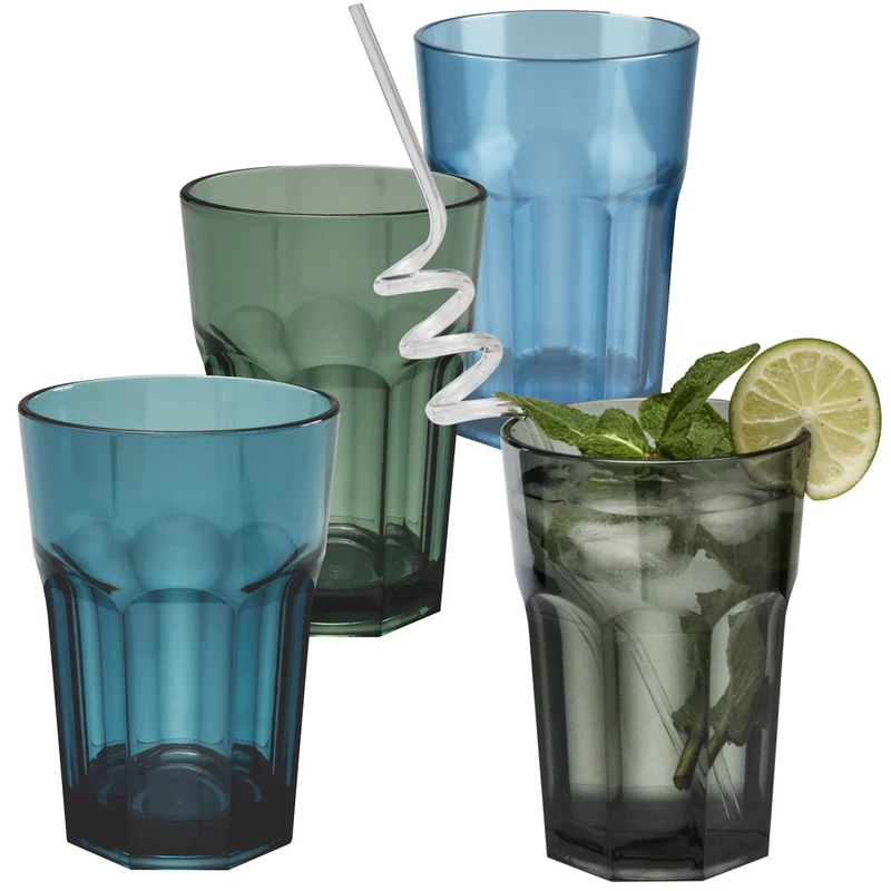4x Campingglas aus Acryl 400ml - Trinkglas Acrylglas Wasserglas Kunststoff Camping Garten Echtglasoptik Picknick Becher Kinder Senioren Longdrink Coktail