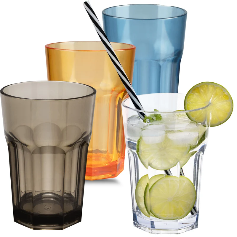 4x Campingglas aus Acryl 400ml - Trinkglas Acrylglas Wasserglas Kunststoff Camping Garten Echtglasoptik Picknick Becher Kinder Senioren Longdrink Coktail