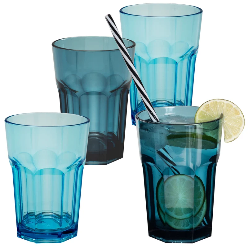 4x Campingglas aus Acryl 400ml - Trinkglas Acrylglas Wasserglas Kunststoff Camping Garten Echtglasoptik Picknick Becher Kinder Senioren Longdrink Coktail