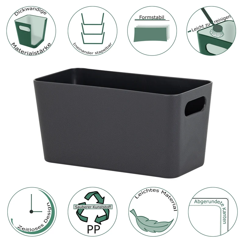 Ordnungsbox - 20x10x10 cm - ANTHRAZIT Lederoptik - Ordnungskorb - Regalorganizer Wandregal
