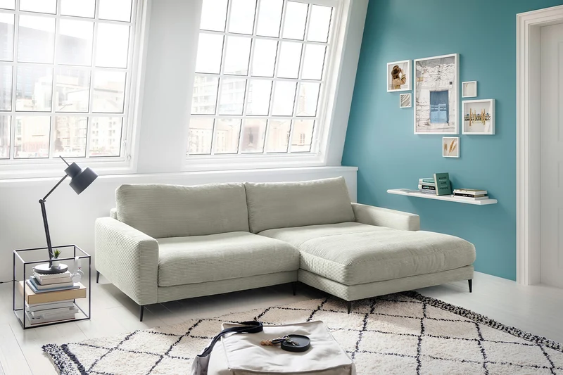 KAWOLA Ecksofa CARA Sofa Cord steingrau