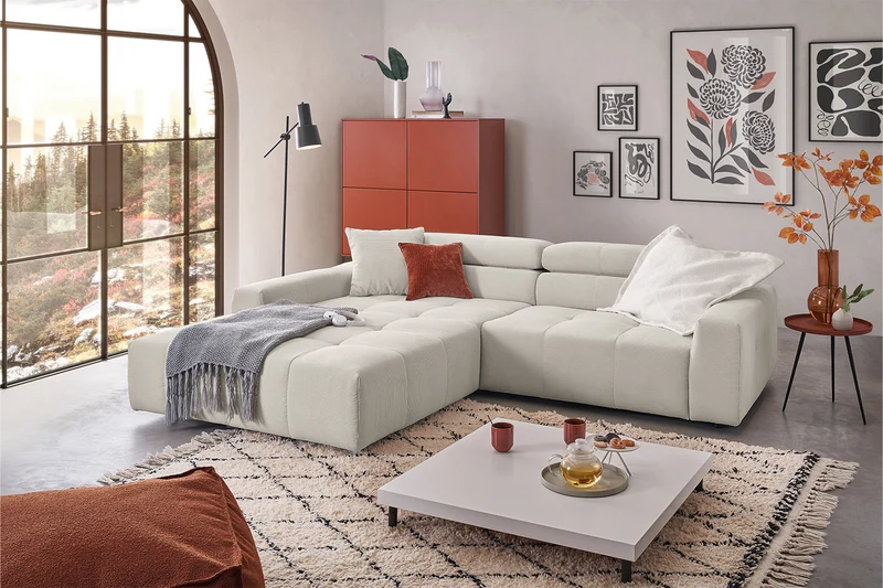KAWOLA Sofa RENO Ecksofa Feincord silber