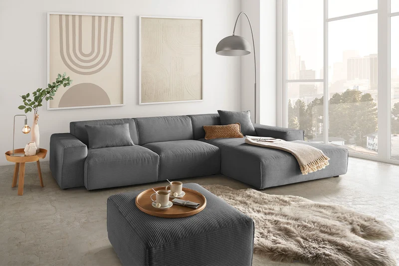 KAWOLA Sofa RANI Ecksofa Cord grau