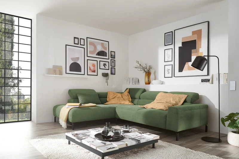 KAWOLA Sofa DELIA Ecksofa Feincord olivgrün
