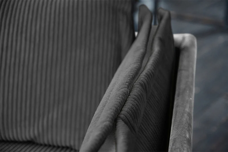 KAWOLA Sofa QUENYA Ecksofa Cord dunkelgrau / Velvet silber
