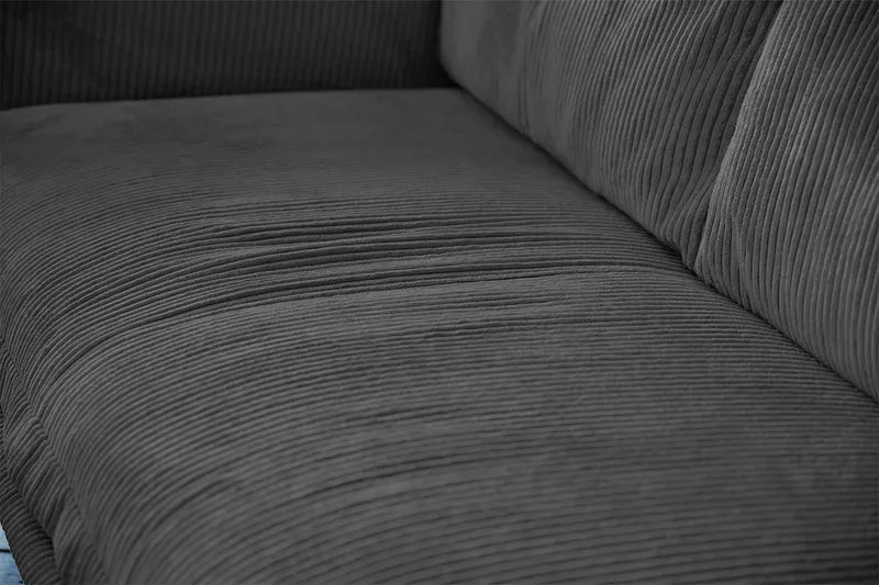 KAWOLA Sofa QUENYA Ecksofa Cord dunkelgrau / Velvet silber