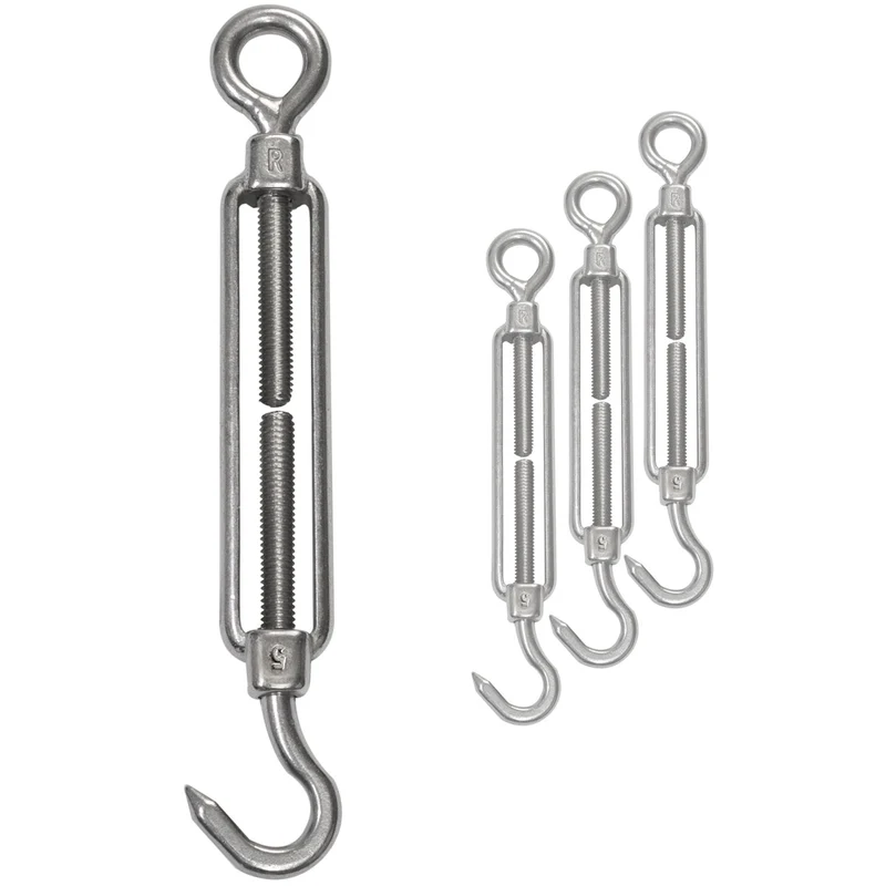 4x Edelstahl Spannschloss Spannschraube D-5mm - M5 - Haken+Öse V2A - Seilspanner Segelspanner für Drahtseil - 11-17cm lang Wantenspanner Bruchlast 130kg