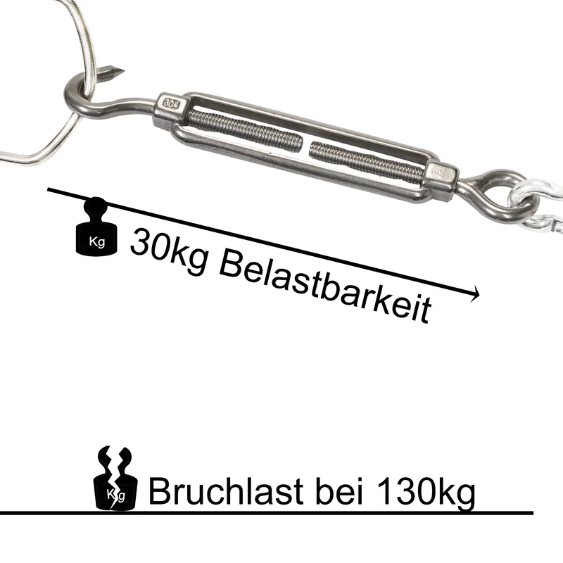 4x Edelstahl Spannschloss Spannschraube D-5mm - M5 - Haken+Öse V2A - Seilspanner Segelspanner für Drahtseil - 11-17cm lang Wantenspanner Bruchlast 130kg