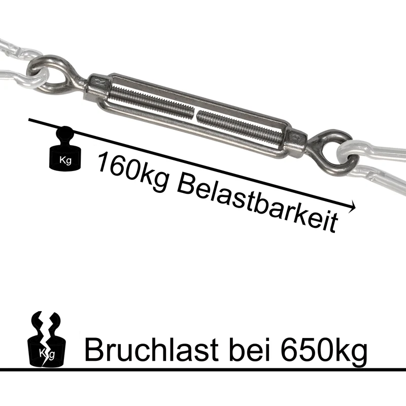4x Edelstahl Spannschloss Spannschraube D-5mm - M5 - beidseitigen Ösen V2A - Seilspanner Segelspanner für Drahtseil - 11-17cm lang Wantenspanner Bruchlast 650kg