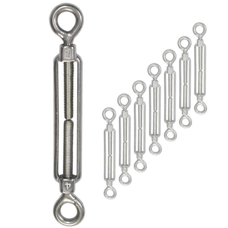 8x Edelstahl Spannschloss Spannschraube D-4mm - M4 - beidseitigen Ösen - V2A Seilspanner Segelspanner für Drahtseil - 10-14cm lang Wantenspanner Bruchlast 450 kg