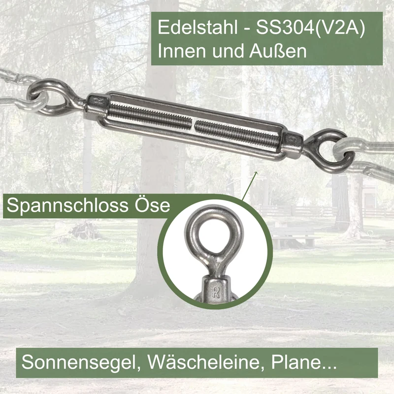 4x Edelstahl Spannschloss Spannschraube D-4mm - M4 - beidseitigen Ösen V2A - Seilspanner Segelspanner für Drahtseil - 10-14cm lang Wantenspanner Bruchlast 450 kg