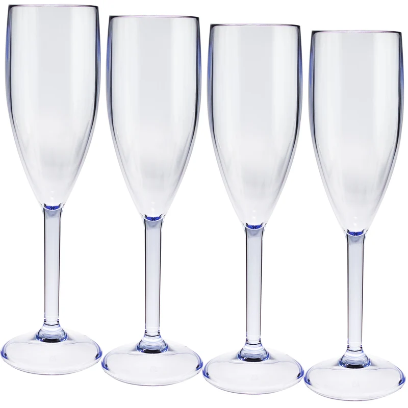 Campingglas Champagner Fluter Sektglas 150 ml BLAU klar Gläser - Champagnerglas für Camping Küche - Trinkkelch Goblet - elegantes Design - Outdoor Partyglas - Bruchfest Kunststoff Glas Kelch bruchfest