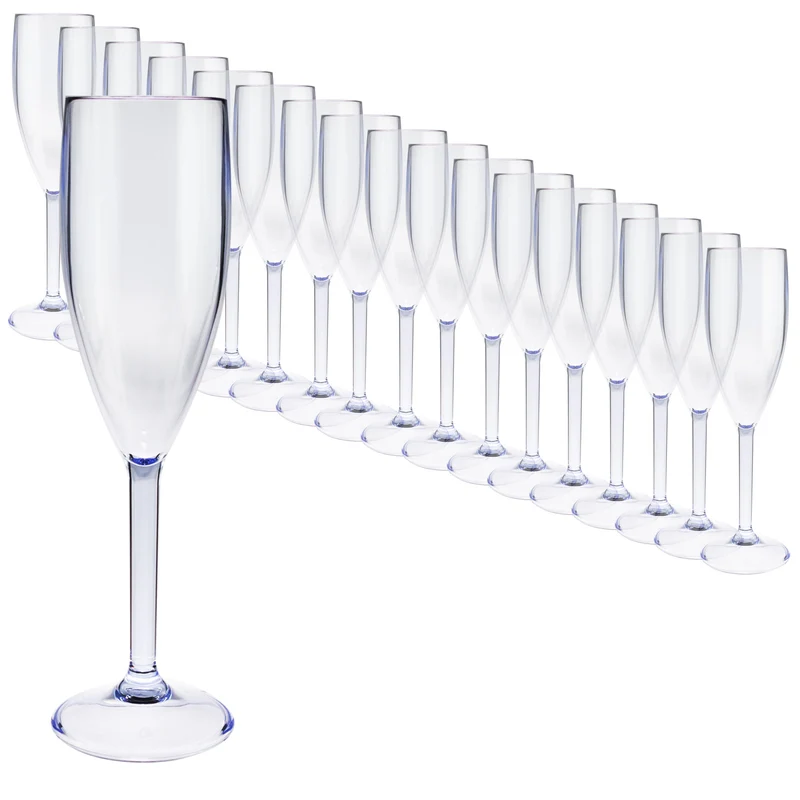 Campingglas Champagner Fluter Sektglas 150 ml BLAU klar Gläser - Champagnerglas für Camping Küche - Trinkkelch Goblet - elegantes Design - Outdoor Partyglas - Bruchfest Kunststoff Glas Kelch bruchfest
