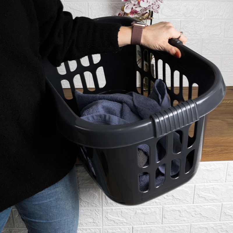 Hüft Wäschekorb 43 Liter mit 3 Griffmulden - 60x39x29 cm ergonomisch geformt - mit Löcher - Haushaltskorb Wäschesammler
