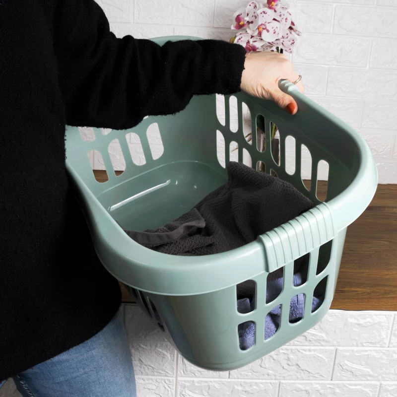 Hüft Wäschekorb 43 Liter mit 3 Griffmulden - 60x39x29 cm ergonomisch geformt - mit Löcher - Haushaltskorb Wäschesammler