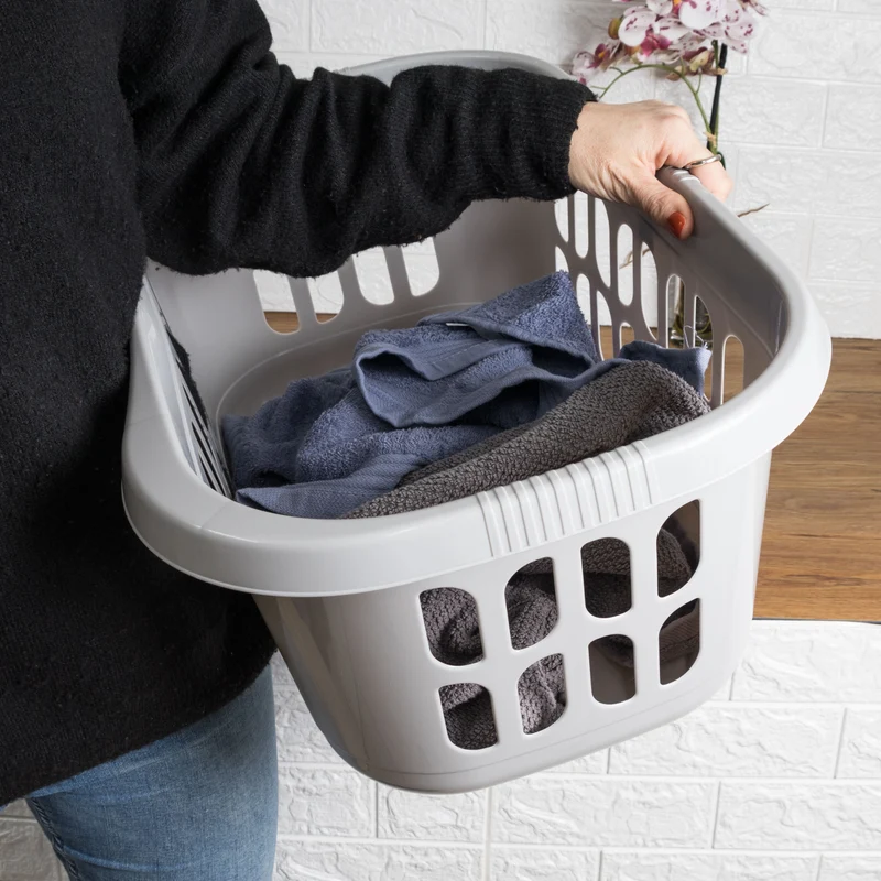 Hüft Wäschekorb 38 Liter GRAU mit 3 Griffmulden - 60x39x24 cm ergonomisch geformt - mit Löcher - Wäschesammler Wäschesortierer Wäschebox - Hipster
