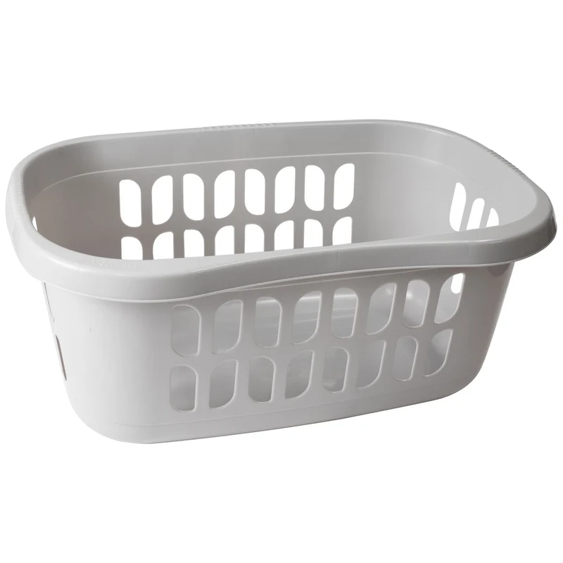 Hüft Wäschekorb 38 Liter GRAU mit 3 Griffmulden - 60x39x24 cm ergonomisch geformt - mit Löcher - Wäschesammler Wäschesortierer Wäschebox - Hipster