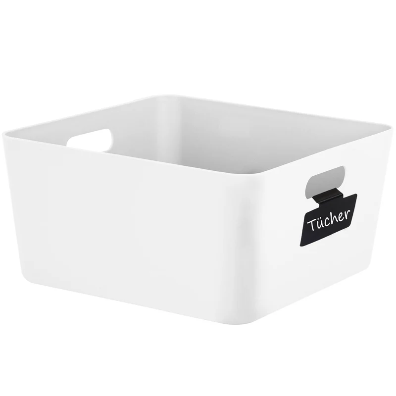 Ordnungsbox mit Beschriftungsclips - 30x30x15 cm - Ordnungskorb Ordnungssystem | Regalorganizer Wandregal Organizerbox Kunststoff Aufbewahrung Schubladenorganizer