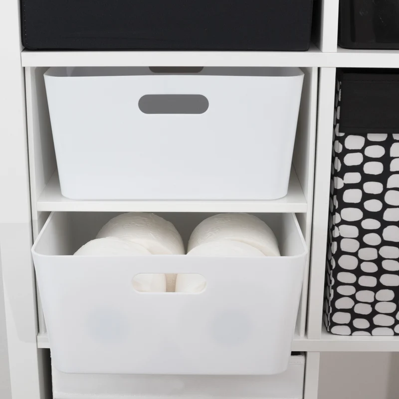 Ordnungsbox mit Beschriftungsclips - 30x30x15 cm - Ordnungskorb Ordnungssystem | Regalorganizer Wandregal Organizerbox Kunststoff Aufbewahrung Schubladenorganizer