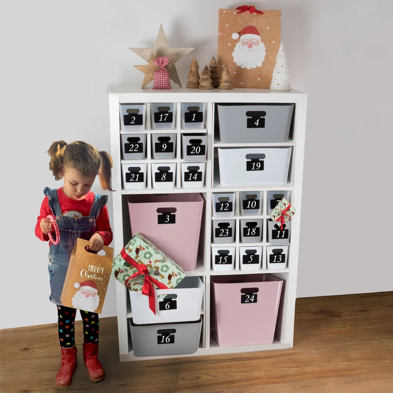 Ordnungsbox mit Beschriftungsclips - 30x30x15 cm - Ordnungskorb Ordnungssystem | Regalorganizer Wandregal Organizerbox Kunststoff Aufbewahrung Schubladenorganizer