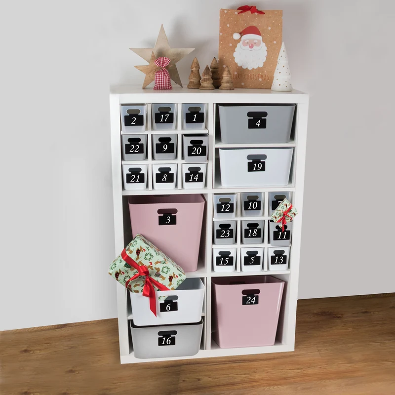 Ordnungsbox mit Beschriftungsclips - 30x30x15 cm - Ordnungskorb Ordnungssystem | Regalorganizer Wandregal Organizerbox Kunststoff Aufbewahrung Schubladenorganizer