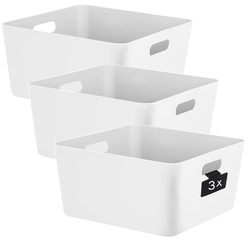 Ordnungsbox mit Beschriftungsclips - 30x30x15 cm - Ordnungskorb Ordnungssystem | Regalorganizer Wandregal Organizerbox Kunststoff Aufbewahrung Schubladenorganizer