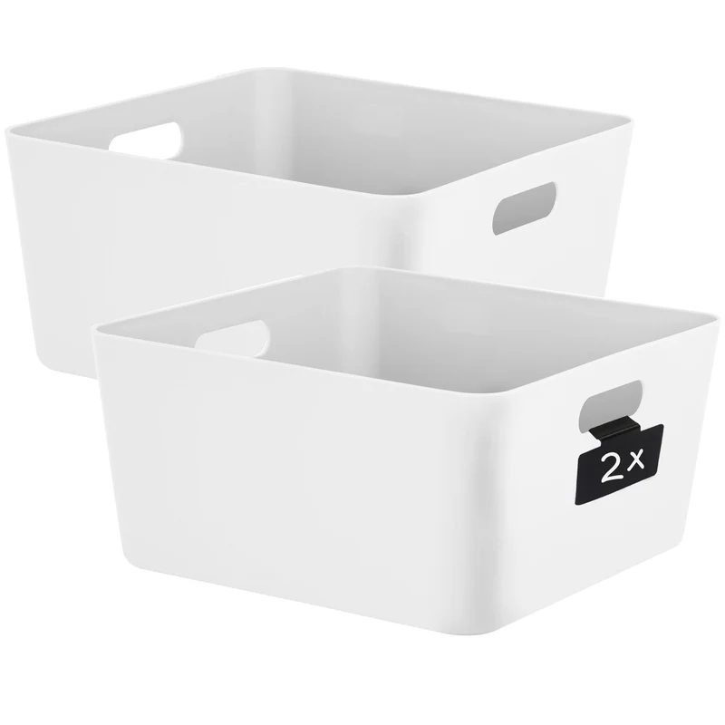 Ordnungsbox mit Beschriftungsclips - 30x30x15 cm - Ordnungskorb Ordnungssystem | Regalorganizer Wandregal Organizerbox Kunststoff Aufbewahrung Schubladenorganizer
