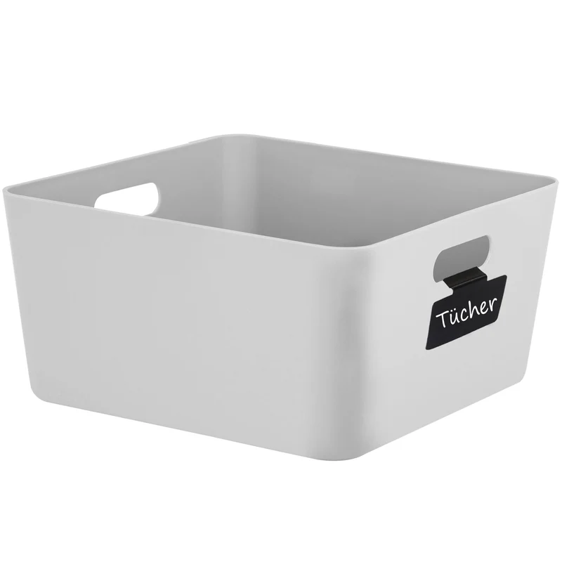 Ordnungsbox mit Beschriftungsclips - 30x30x15 cm - Ordnungskorb Ordnungssystem | Regalorganizer Wandregal Organizerbox Kunststoff Aufbewahrung Schubladenorganizer