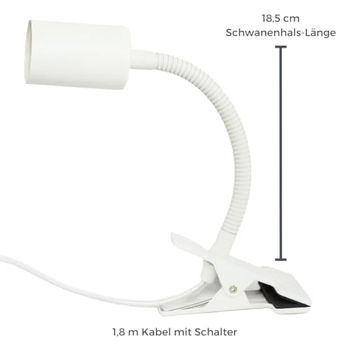 Pianta Pflanzenlampe Clip-On Fassung – 360° Schwanenhals, stabiler Clip für Pflanzenbeleuchtung. Mit Regalhalterung, Tischstecker, LED Clip-On. Perfekt für Schreibtische, Regale & Zimmerpflanzen.