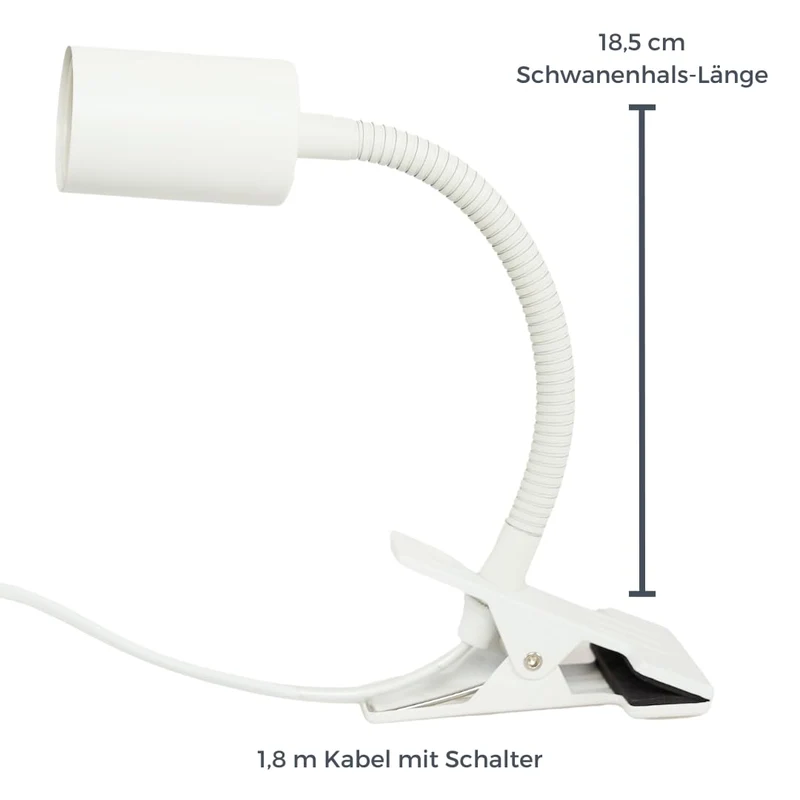 Pianta Pflanzenlampe Clip-On Fassung – 360° Schwanenhals, stabiler Clip für Pflanzenbeleuchtung. Mit Regalhalterung, Tischstecker, LED Clip-On. Perfekt für Schreibtische, Regale & Zimmerpflanzen.