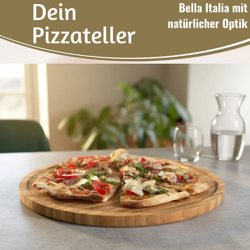 XL Holz Pizzateller Servierteller 32cm Bambus Rund Schneidebrett Vesperbrett