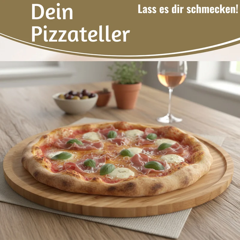 XL Holz Pizzateller Servierteller 32cm Bambus Rund Schneidebrett Vesperbrett