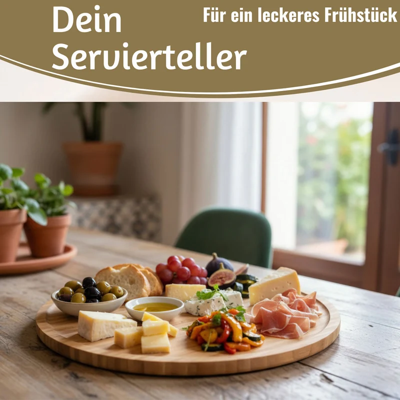 XL Holz Pizzateller Servierteller 32cm Bambus Rund Schneidebrett Vesperbrett