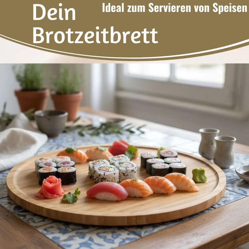 XL Holz Pizzateller Servierteller 32cm Bambus Rund Schneidebrett Vesperbrett