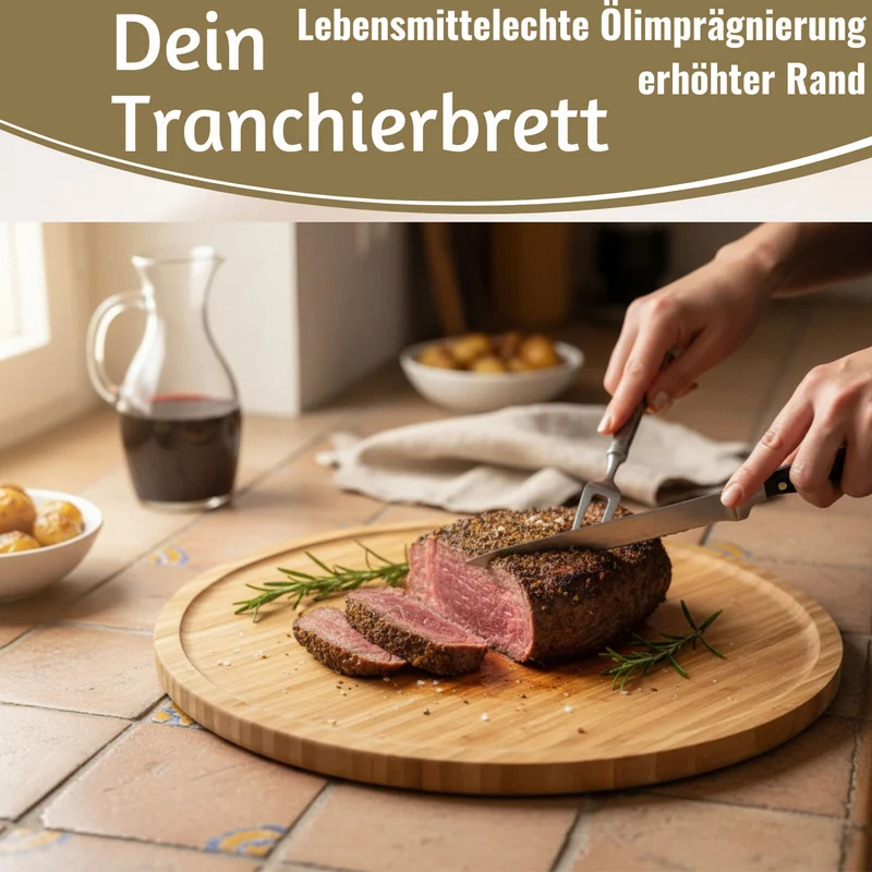 XL Holz Pizzateller Servierteller 32cm Bambus Rund Schneidebrett Vesperbrett