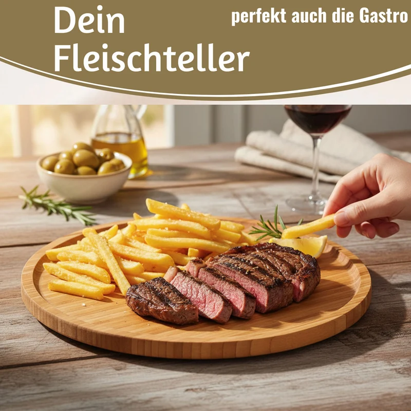 XL Holz Pizzateller Servierteller 32cm Bambus Rund Schneidebrett Vesperbrett