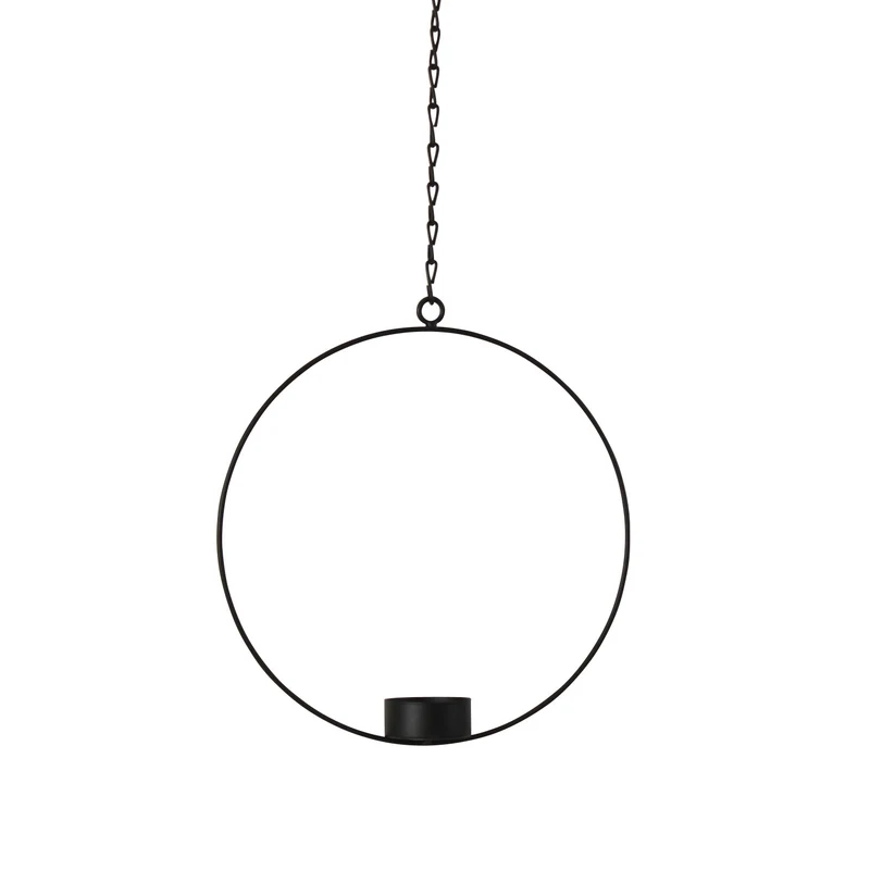 Metall Teelichthalter Ring 20cm Schwarz Hängend Aufhänger Kette 28cm